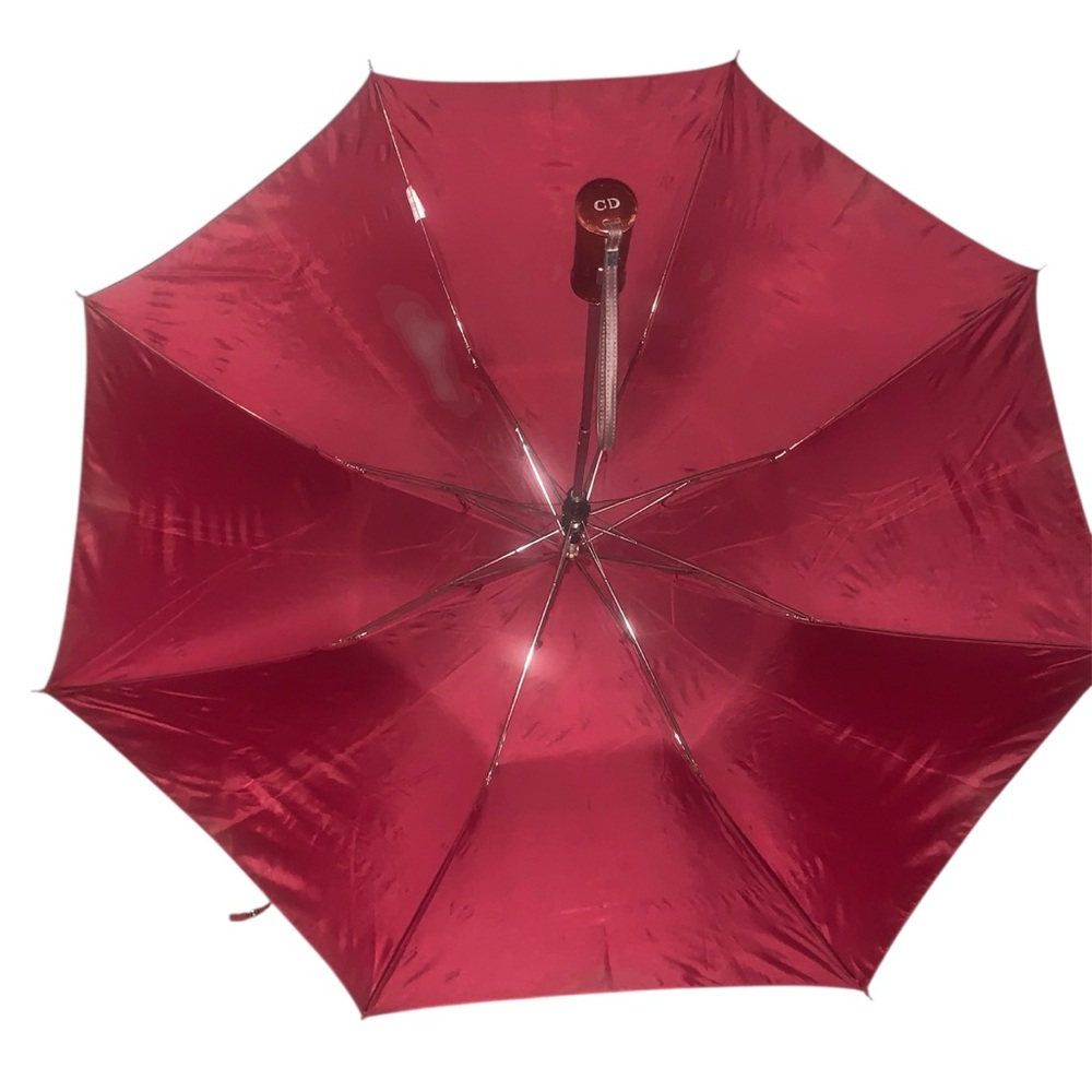 Christian Dior Logo Folding Umbrella Burgundy Vintage Parapluie Quiet Luxury Y2k - Picture 3 of 10